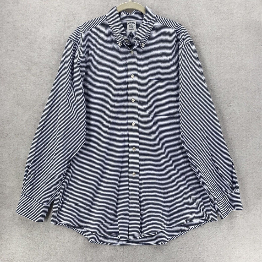 Brook Brothers Regent Blue Striped 100% Cotton Long Sleeve Button Shirt‎ Mens Lg